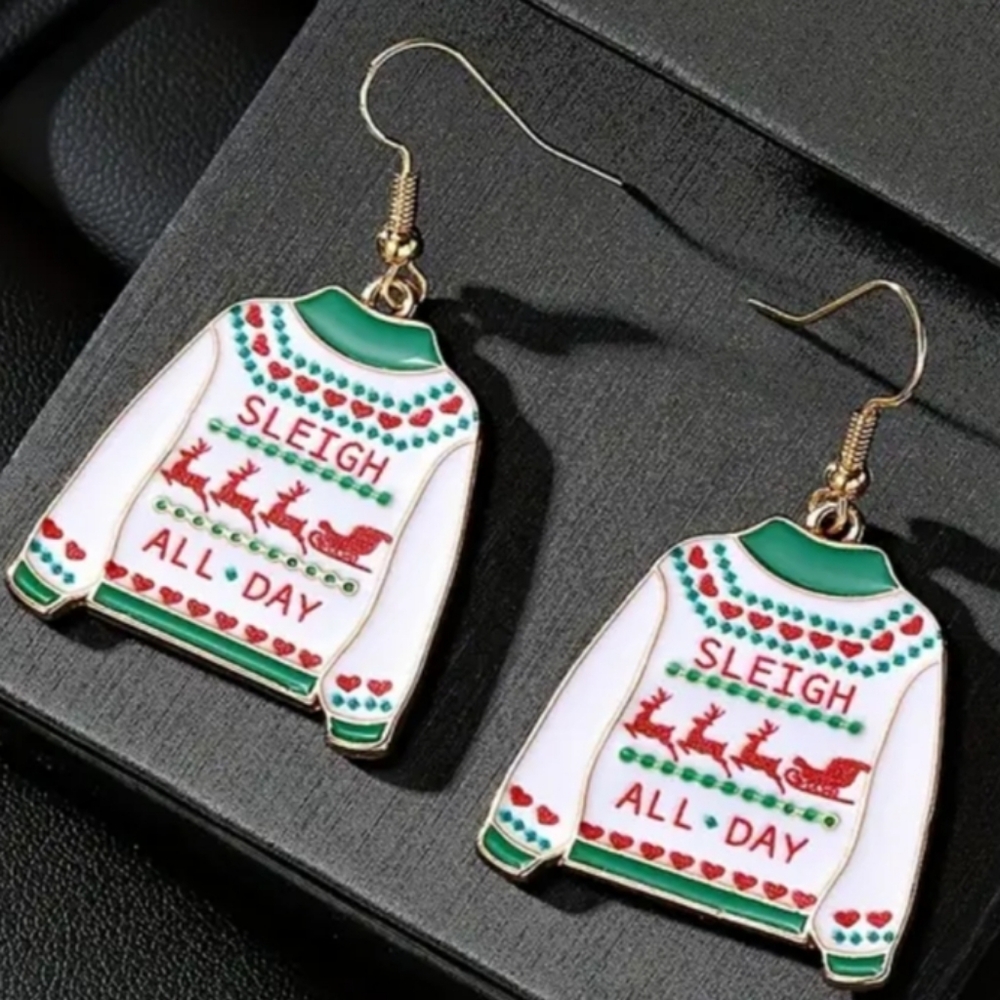 NEW Green‎ Red Festive Christmas Holiday Ugly Sweater Gift Earrings